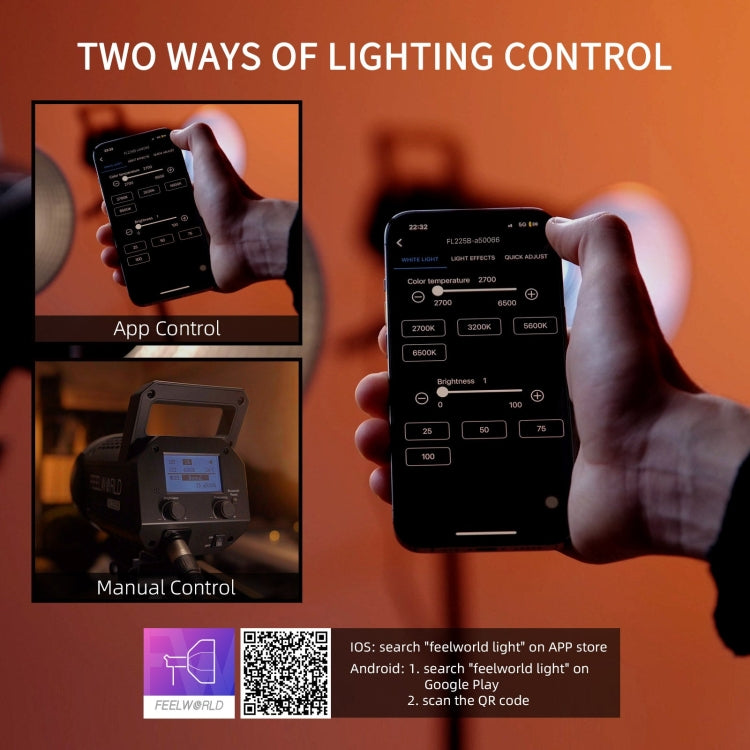 FEELWORLD FL225B 225W Bi-color Point Source Video Light, Bluetooth APP Control (AU Plug) - Shoe Mount Flashes by FEELWORLD | Online Shopping UK | buy2fix