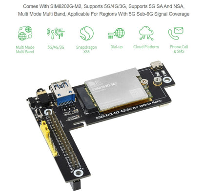 Waveshare SIM8202G-M2 5G Snapdragon X55 Multi Mode Multi Band 5G/4G/3G Module Expand Board for Jetson Nano, EU Plug - Modules Expansions Accessories by WAVESHARE | Online Shopping UK | buy2fix