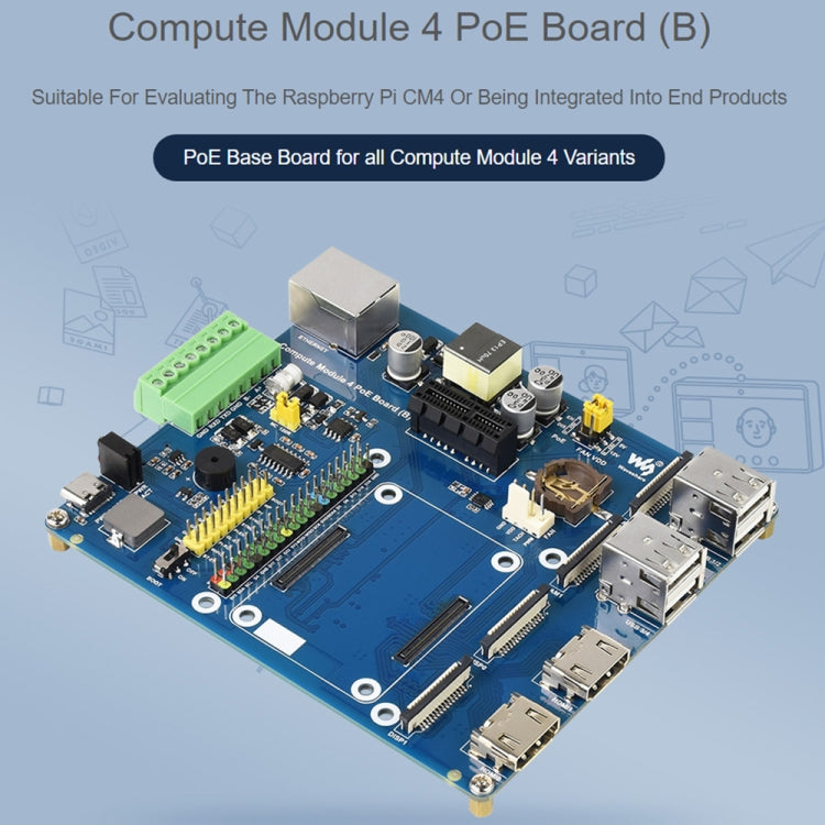 Waveshare Compute Module IO Board with PoE Feature (Type B) for Raspberry Pi all Variants of CM4 - LCD & LED Display Module by WAVESHARE | Online Shopping UK | buy2fix