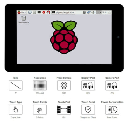 WAVESHARE 7 inch 800 x 480 Capacitive Touch Display with Front Camera for Raspberry Pi - LCD & LED Display Module by WAVESHARE | Online Shopping UK | buy2fix