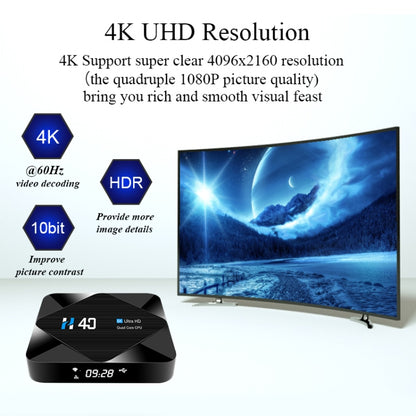 H40 4K Ultra HD Smart TV BOX Android 10.0 Media Player with Remote Control, Quad-core, RAM: 4GB, ROM: 64GB(EU Plug) - Amlogic S905 by buy2fix | Online Shopping UK | buy2fix