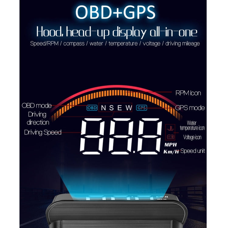 M11 Car OBD2 + GPS Mode Head-up Display HUD Overspeed / Speed / Water Temperature Alarm -  by buy2fix | Online Shopping UK | buy2fix