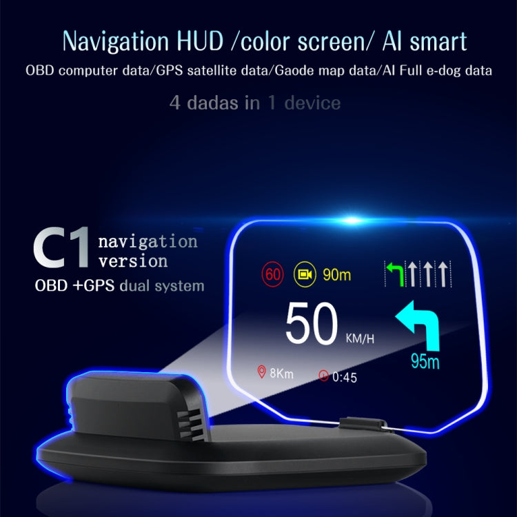 C1 OBD2 + GPS Mode Car HUD Head-up Display Compass / Speed / Water Temperature / Voltage Display / Speed / Fault Alarm / Navigation Function -  by buy2fix | Online Shopping UK | buy2fix