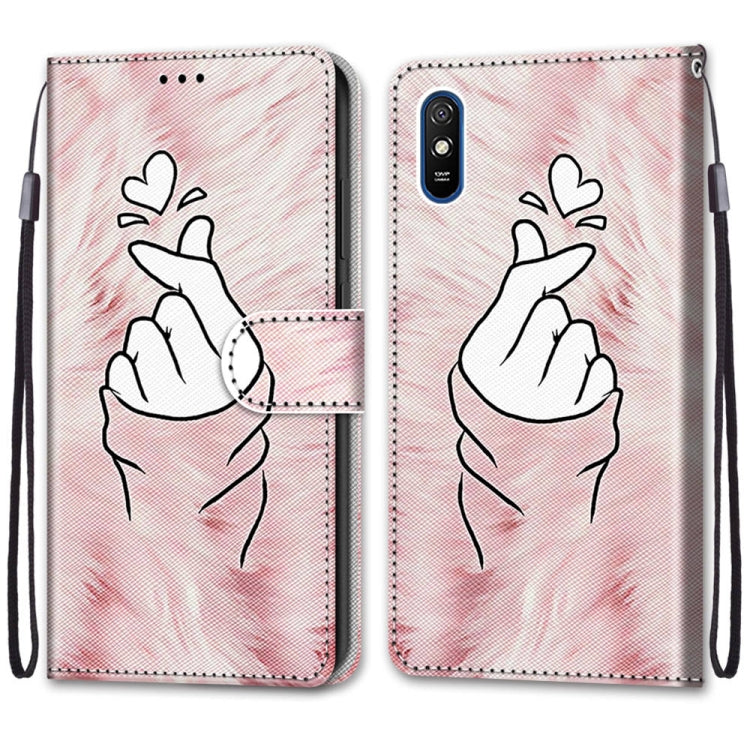 For Xiaomi Redmi 9A Coloured Drawing Cross Texture Horizontal Flip PU Leather Case with Holder & Card Slots & Wallet & Lanyard(Pink Hands Heart) - Xiaomi Cases by buy2fix | Online Shopping UK | buy2fix