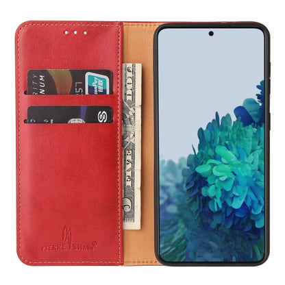 For Samsung Galaxy S21+ 5G Fierre Shann PU Genuine Leather Texture Horizontal Flip Leather Case with Holder & Card Slots & Wallet(Red) - Galaxy S21+ 5G Cases by FIERRE SHANN | Online Shopping UK | buy2fix