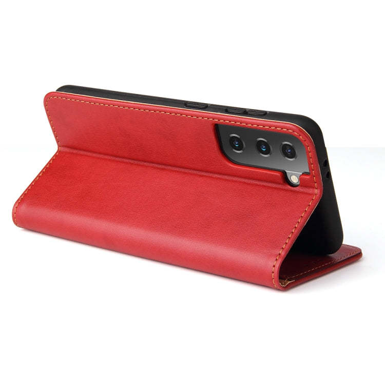 For Samsung Galaxy S21+ 5G Fierre Shann PU Genuine Leather Texture Horizontal Flip Leather Case with Holder & Card Slots & Wallet(Red) - Galaxy S21+ 5G Cases by FIERRE SHANN | Online Shopping UK | buy2fix