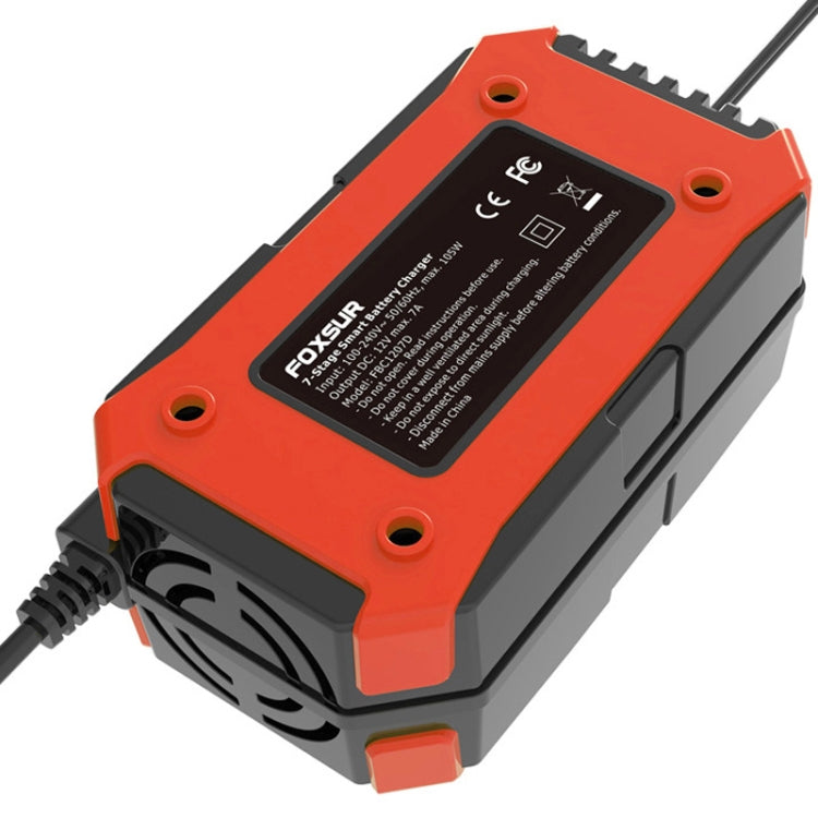 FOXSUR Car / Motorcycle Repair Charger 12V 7A 7-stage + Multi-battery Mode Lead-acid Battery Charger, Plug Type:EU Plug(Red) - In Car by FOXSUR | Online Shopping UK | buy2fix