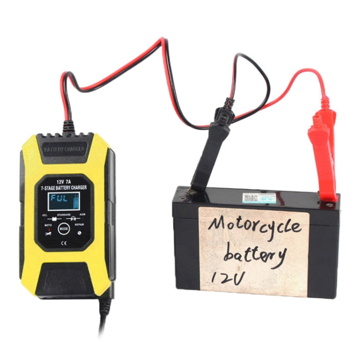 FOXSUR Car / Motorcycle Repair Charger 12V 7A 7-stage + Multi-battery Mode Lead-acid Battery Charger, Plug Type:EU Plug(Yellow) - In Car by FOXSUR | Online Shopping UK | buy2fix