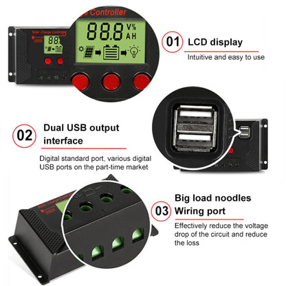 PWM Solar Controller 12V / 24V Lithium Battery Charging Photovoltaic Panel Charging Street Light Controller with Dual USB Output, Model:CPLS-50A - Consumer Electronics by buy2fix | Online Shopping UK | buy2fix