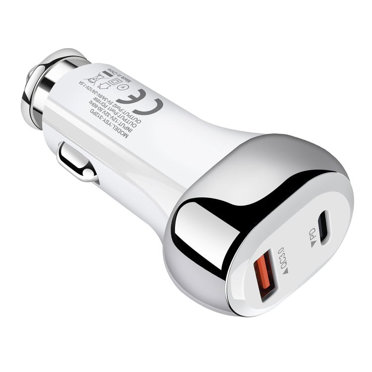YSY-312PD QC3.0 USB + PD 18W USB-C / Type-C Dual Ports Fast Charging Car Charger(White) - Car Charger by buy2fix | Online Shopping UK | buy2fix