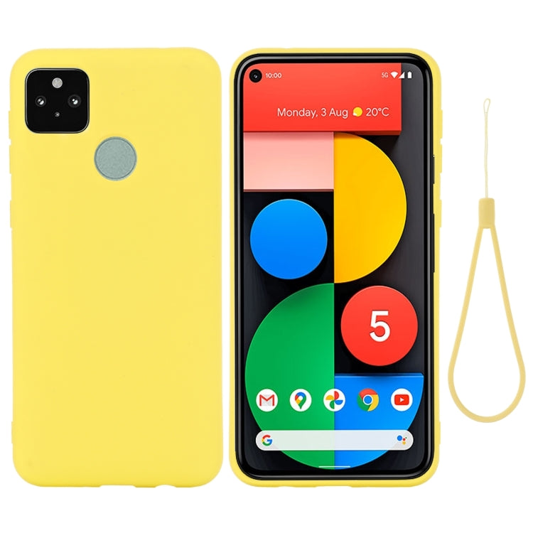 For Google Pixel 5A Solid Color Liquid Silicone Dropproof Full Coverage Protective Case(Yellow) - Google Cases by buy2fix | Online Shopping UK | buy2fix