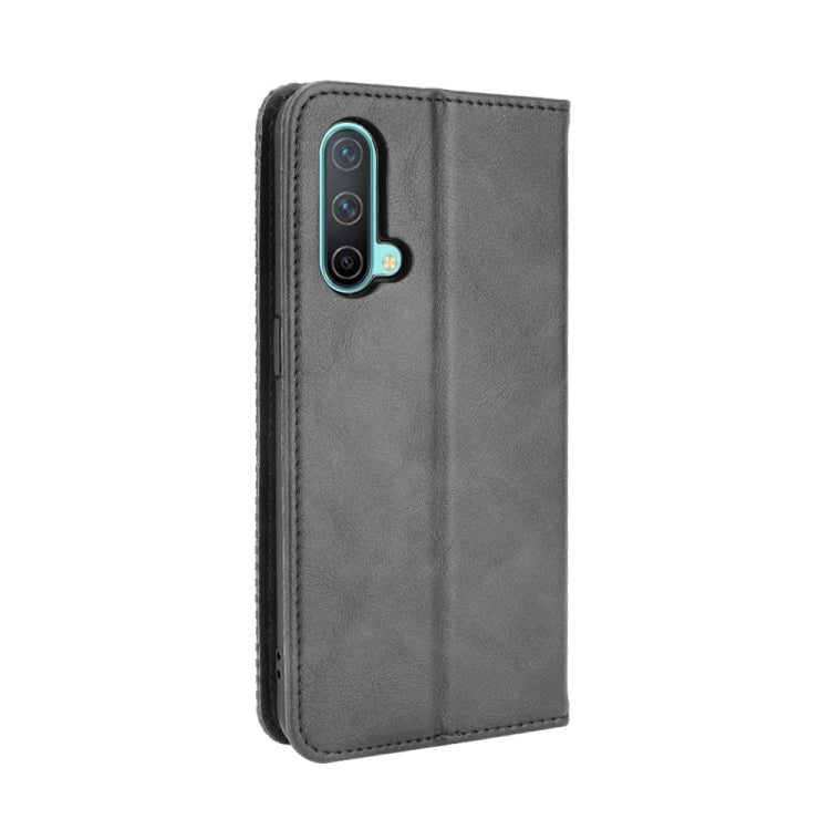 For OnePlus Nord CE 5G Magnetic Buckle Retro Crazy Horse Texture Horizontal Flip Leather Case with Holder & Card Slots & Photo Frame(Black) - OnePlus Cases by buy2fix | Online Shopping UK | buy2fix