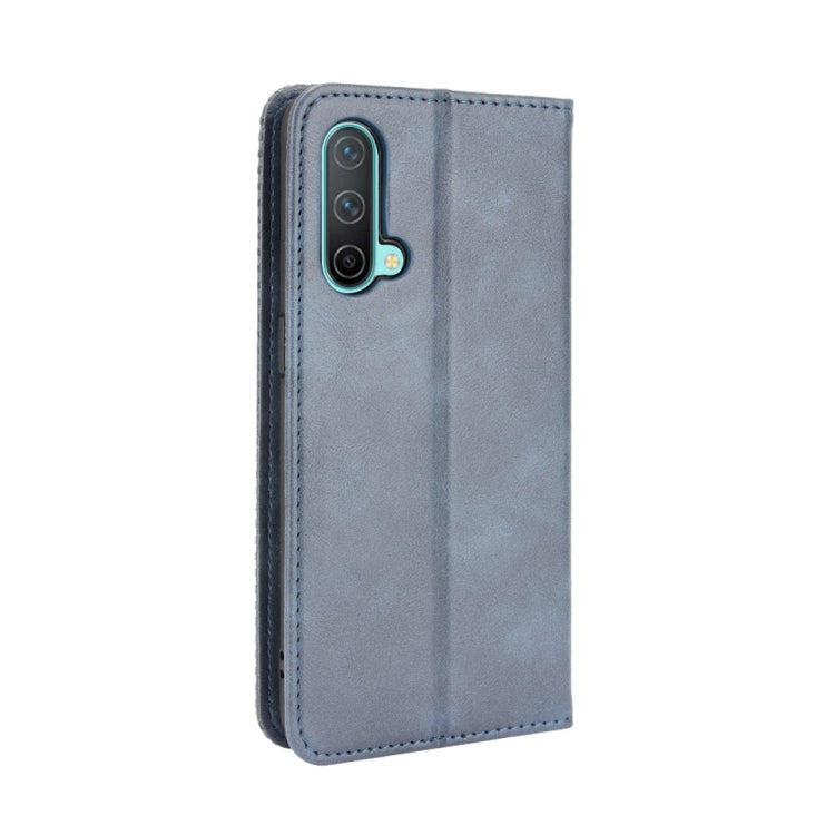 For OnePlus Nord CE 5G Magnetic Buckle Retro Crazy Horse Texture Horizontal Flip Leather Case with Holder & Card Slots & Photo Frame(Blue) - OnePlus Cases by buy2fix | Online Shopping UK | buy2fix