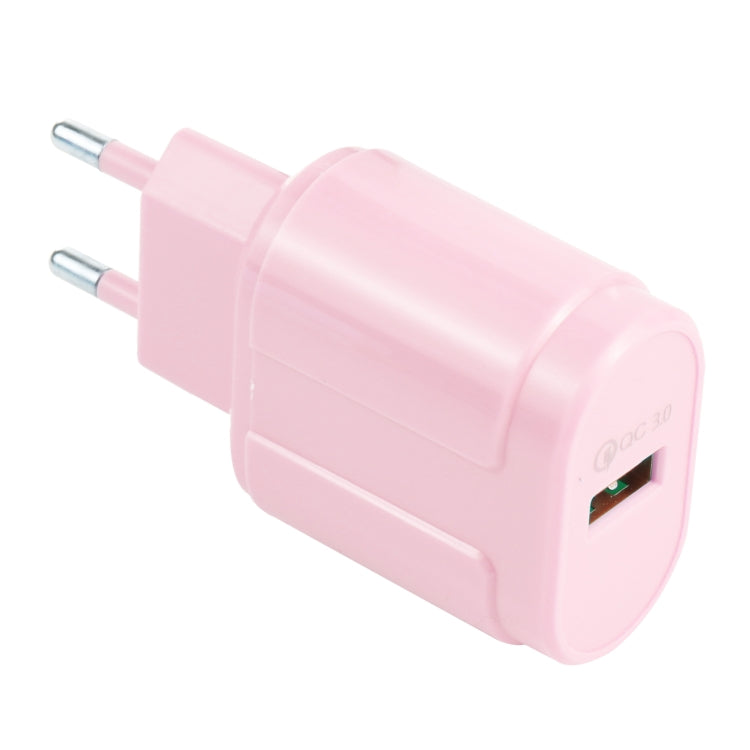 13-3 QC3.0 Single USB Interface Macarons Travel Charger, EU Plug(Pink) - Mobile Accessories by buy2fix | Online Shopping UK | buy2fix