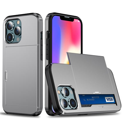 For iPhone 13 Pro Shockproof Armor Protective Case with Slide Card Slot (Grey) - iPhone 13 Pro Cases by buy2fix | Online Shopping UK | buy2fix