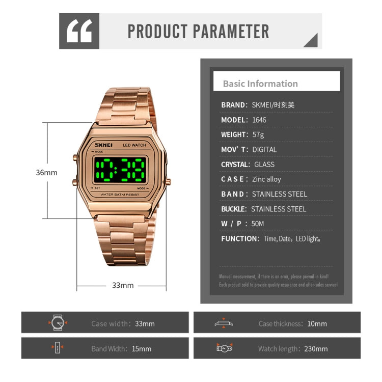 SKMEI 1646 LED Digital Display Luminous Electronic Watch(Silver) - LED Digital Watches by SKMEI | Online Shopping UK | buy2fix