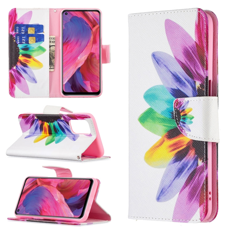 For OPPO A74 / A93 / A54 5G Colored Drawing Pattern Horizontal Flip Leather Case with Holder & Card Slots & Wallet(Sun Flower) - OPPO & vivo Accessories by buy2fix | Online Shopping UK | buy2fix