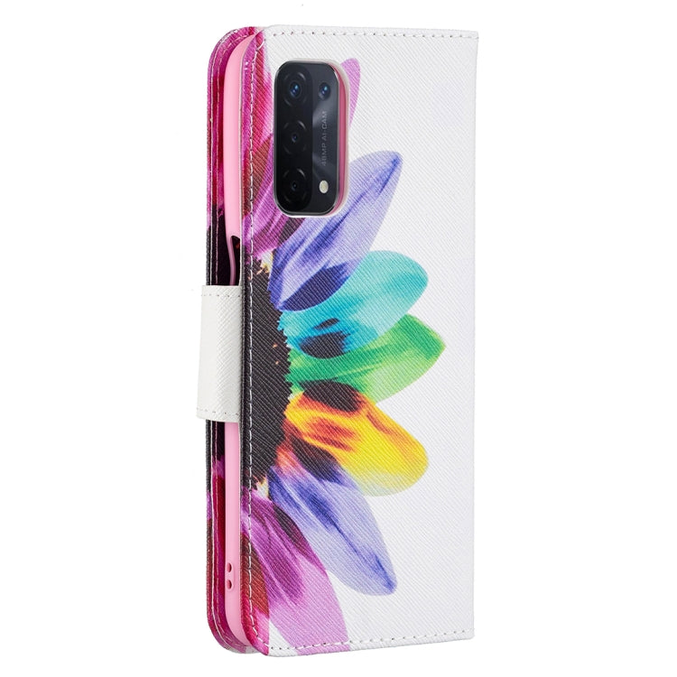 For OPPO A74 / A93 / A54 5G Colored Drawing Pattern Horizontal Flip Leather Case with Holder & Card Slots & Wallet(Sun Flower) - OPPO & vivo Accessories by buy2fix | Online Shopping UK | buy2fix