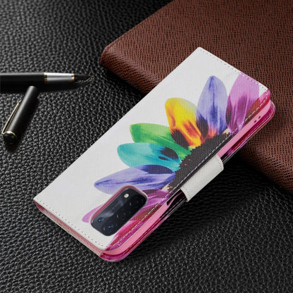 For OPPO A74 / A93 / A54 5G Colored Drawing Pattern Horizontal Flip Leather Case with Holder & Card Slots & Wallet(Sun Flower) - OPPO & vivo Accessories by buy2fix | Online Shopping UK | buy2fix