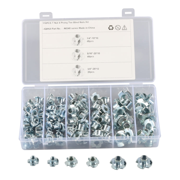 A6348 110 PCS T-Nut 4 Pronged Tee Blind Nuts Assortment Kit - In Car by buy2fix | Online Shopping UK | buy2fix