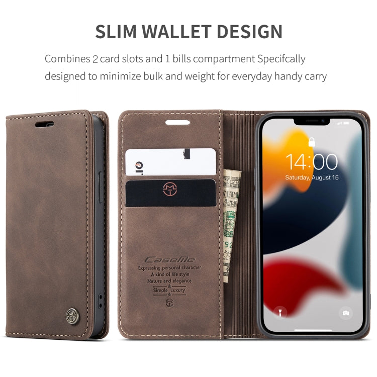 For iPhone 13 CaseMe-013 Multifunctional Retro Frosted Horizontal Flip Leather Case with Card Slot & Holder & Wallet(Coffee) - Apple Accessories by CaseMe | Online Shopping UK | buy2fix