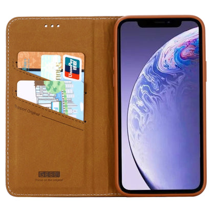 For iPhone 11 GEBEI Top-grain Leather Horizontal Flip Protective Case with Holder & Card Slots(Brown) - iPhone 11 Cases by GEBEI | Online Shopping UK | buy2fix
