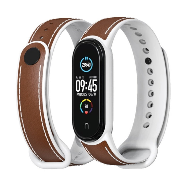 For Xiaomi Mi Band 5/6/7 MIJOBS TPU + Leather Watch Band(Brown+White) - Watch Bands by MIJOBS | Online Shopping UK | buy2fix