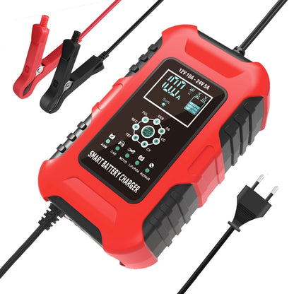 FOXSUR 10A 12V 7-segment Motorcycle / Car Smart Battery Charger, Plug Type:EU Plug(Red) - Battery Charger by FOXSUR | Online Shopping UK | buy2fix