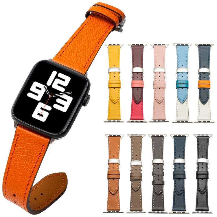 Butterfly Clasp  Top Layer Cowhide Leather Strap Watch Band For Apple Watch Series 8&7 41mm / SE 2&6&SE&5&4 40mm / 3&2&1 38mm(Red) - Watch Bands by buy2fix | Online Shopping UK | buy2fix