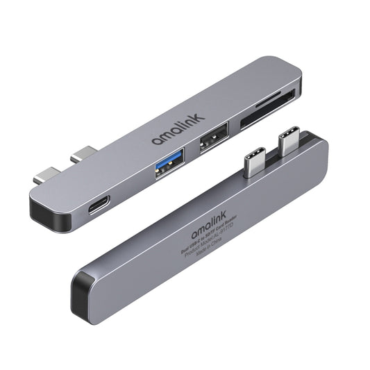 amalink 9177D Dual Type-C / USB-C to SD/TF Card Reader(Grey) - Computer & Networking by amalink | Online Shopping UK | buy2fix