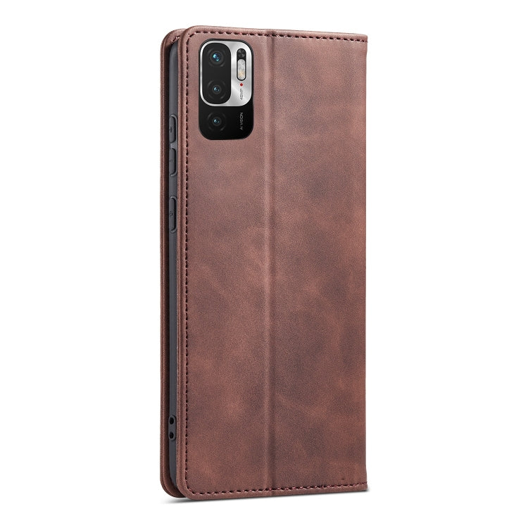 For Xiaomi Redmi Note 10 5G Magnetic Dual-fold Leather Phone Case(Coffee) - Xiaomi Cases by buy2fix | Online Shopping UK | buy2fix