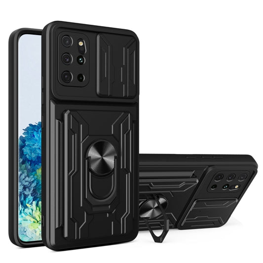 For Samsung Galaxy S20+ Camera Cover Phone Case with Card Slot & Holder(Black) - Galaxy Phone Cases by buy2fix | Online Shopping UK | buy2fix