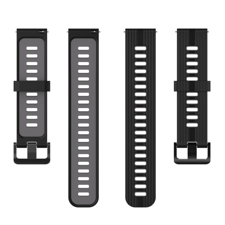 For Samsung Galaxy Watch4/Active2 20mm Two-color Stripe Silicone Watch Band(Black Dark Grey) - Smart Wear by buy2fix | Online Shopping UK | buy2fix