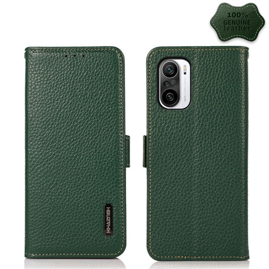 For Xiaomi Redmi K40 Pro / Poco F3 KHAZNEH Side-Magnetic Litchi Genuine Leather RFID Phone Case(Green) - Xiaomi Cases by buy2fix | Online Shopping UK | buy2fix