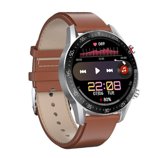 SK7Plus 1.28 inch IPS Screen Leather Strap Smart Watch, Support Bluetooth Call/Sleep Monitoring(Brown) - Smart Wear by buy2fix | Online Shopping UK | buy2fix