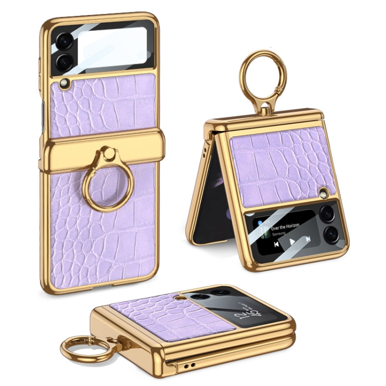 For Samsung Galaxy Z Flip3 5G GKK Integrated Plating + Leather Flip Phone Case(Crocodile Purple) - Galaxy Phone Cases by GKK | Online Shopping UK | buy2fix