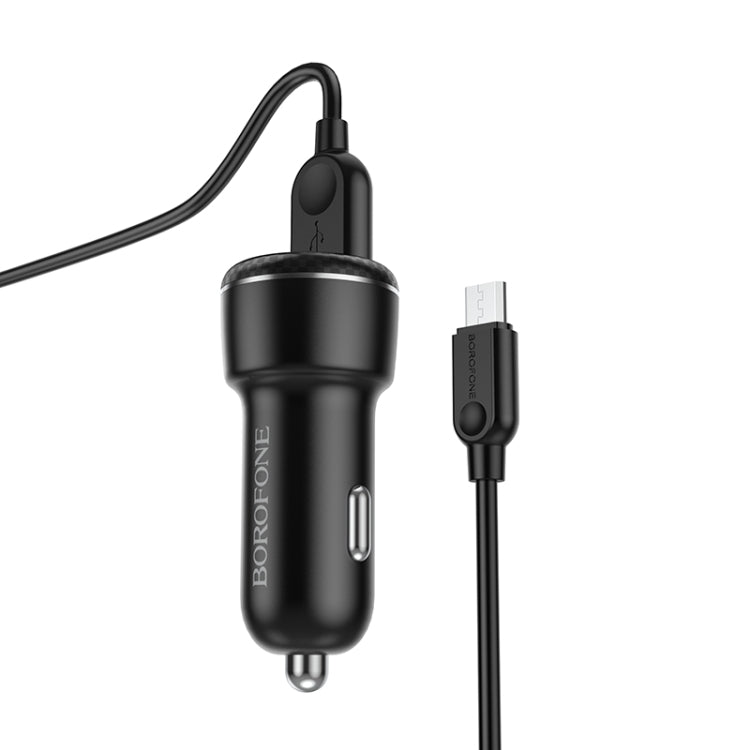 Borofone BZ17 Dual USB Ports QC3.0 Car Charger with Micro USB Charging Cable(Black) - In Car by Borofone | Online Shopping UK | buy2fix