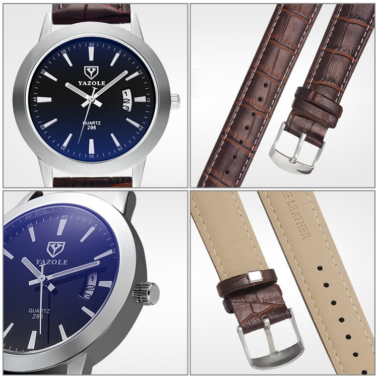 YAZOLE 296 Calendar Waterproof Luminous Quartz Watch(Black+Brown) - Leather Strap Watches by YAZOLE | Online Shopping UK | buy2fix