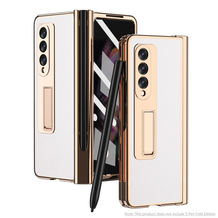 For Samsung Galaxy Z Fold3 Litchi Texture Integrated Electroplating Hinge Flip Phone Case with Pen Slot(White) - Galaxy Phone Cases by buy2fix | Online Shopping UK | buy2fix