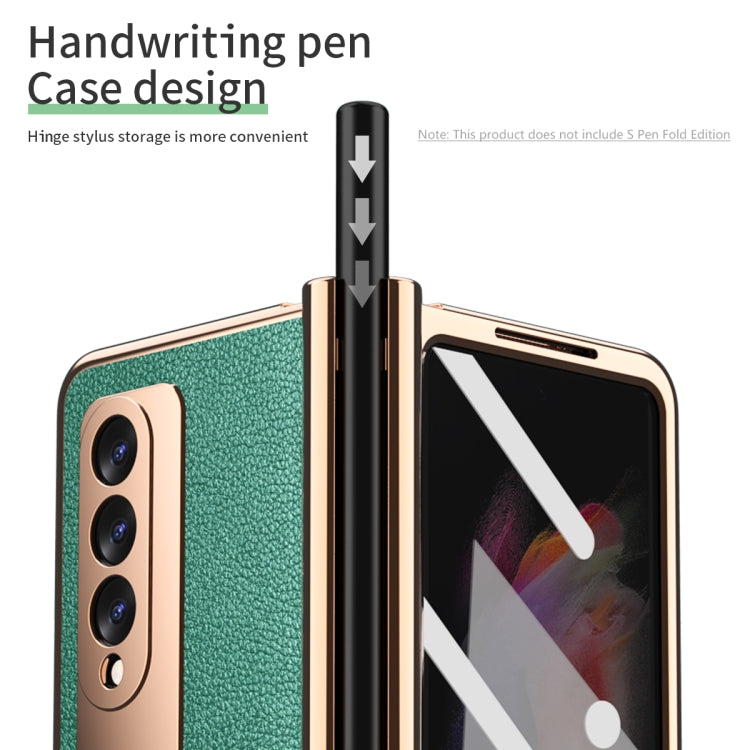 For Samsung Galaxy Z Fold3 Litchi Texture Integrated Electroplating Hinge Flip Phone Case with Pen Slot(Green) - Galaxy Phone Cases by buy2fix | Online Shopping UK | buy2fix