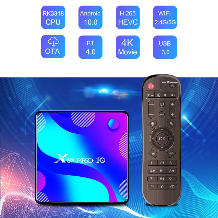 X88 PRO10 4K Smart TV BOX Android 11.0 Media Player, RK3318 Quad-Core 64bit Cortex-A53, RAM: 2GB, ROM: 16GB(UK Plug) - Consumer Electronics by buy2fix | Online Shopping UK | buy2fix