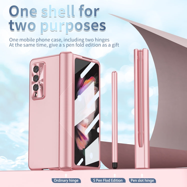 For Samsung Galaxy Z Fold3 5G Electroplating Hinged Folding Phone Case with S Pen Fold Edition(Pink) - Galaxy Phone Cases by buy2fix | Online Shopping UK | buy2fix