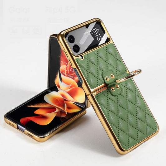 For Samsung Galaxy Z Flip4 GKK Integrated Plating + Leather Phone Case with Ring(Matcha Green) - Galaxy Z Flip4 5G Cases by GKK | Online Shopping UK | buy2fix