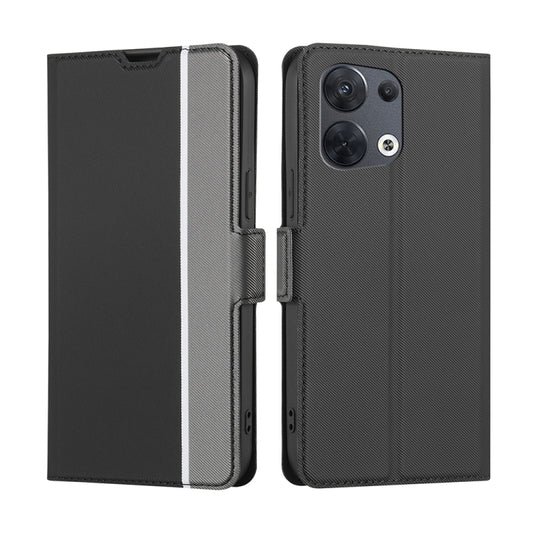 For OPPO Reno 8 5G Twill Texture Side Button Leather Phone Case(Black) - OPPO & vivo Accessories by buy2fix | Online Shopping UK | buy2fix