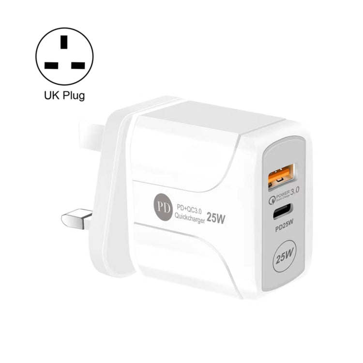 25W PD Type-C + QC3.0 USB Ports Travel Charger, Plug Type:UK Plug(White) - Mobile Accessories by buy2fix | Online Shopping UK | buy2fix