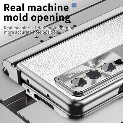 For Samsung Galaxy Z Fold4 Litchi Pattern Magnetic Shell Film Integrated Shockproof Phone Case(Silver) - Galaxy Z Fold4 5G Cases by buy2fix | Online Shopping UK | buy2fix