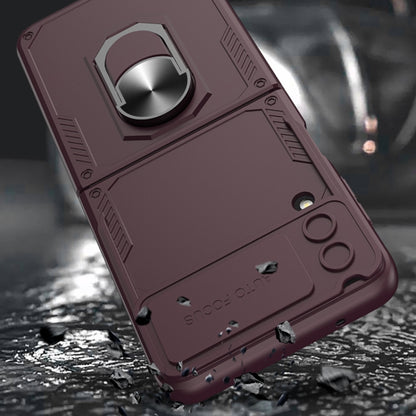For Samsung Galaxy Z Flip4 GKK Carbon Brazing Pattern Shockproof Armor PC Phone Case with Ring Holder(Black) - Galaxy Z Flip4 5G Cases by GKK | Online Shopping UK | buy2fix