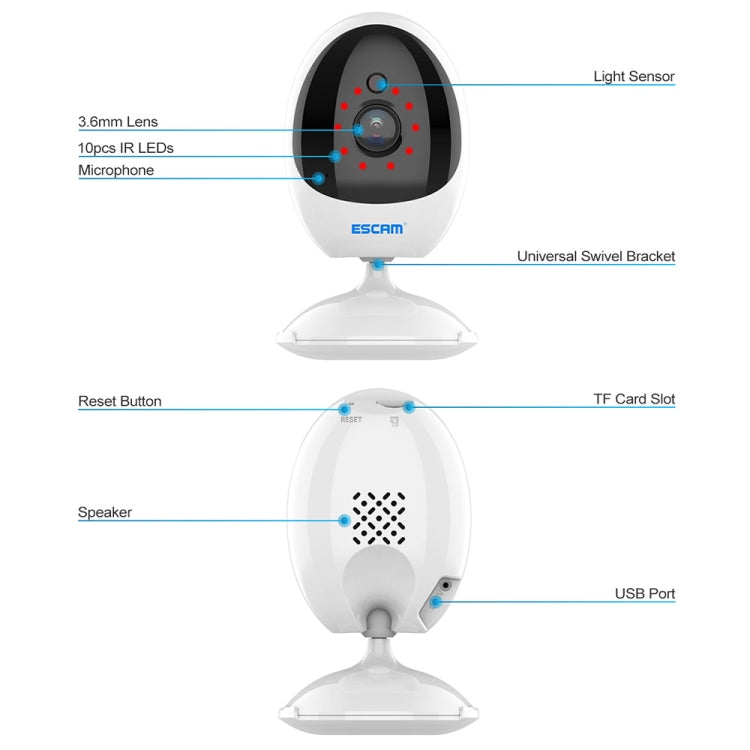 ESCAM QF006 3MP 1296P HD Indoor Wireless PTZ IP Camera IR Night Vision AI Humanoid Detection Home Security CCTV Monitor, Plug Type:AU Plug(White) - Security by ESCAM | Online Shopping UK | buy2fix