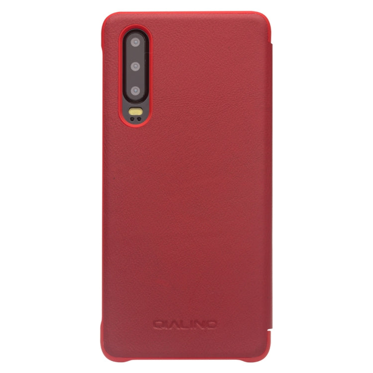 For Huawei P30 QIALINO Genuine Leather Side Window View Smart Phone Case(Red) - Huawei Cases by QIALINO | Online Shopping UK | buy2fix