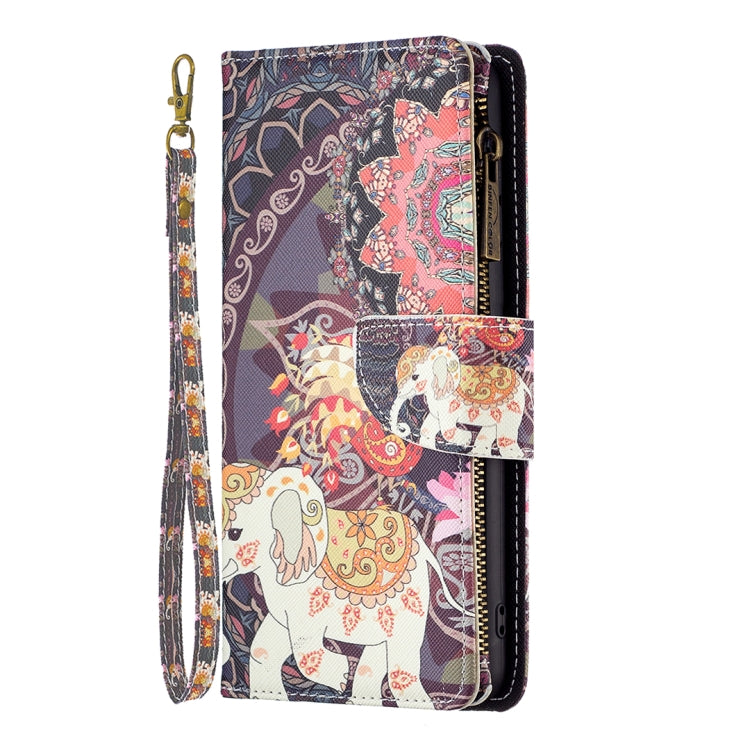 For Samsung Galaxy A14 5G Colored Drawing Pattern Zipper Leather Phone Case(Flower Elephants) - Galaxy Phone Cases by buy2fix | Online Shopping UK | buy2fix